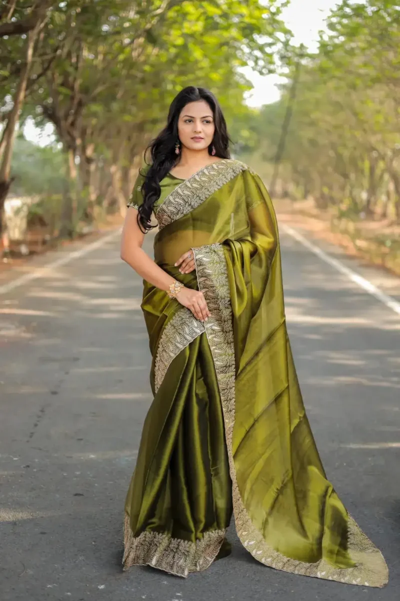 Pure Soft Burberry Paper Silk Sarees with Designer Embroidered Border