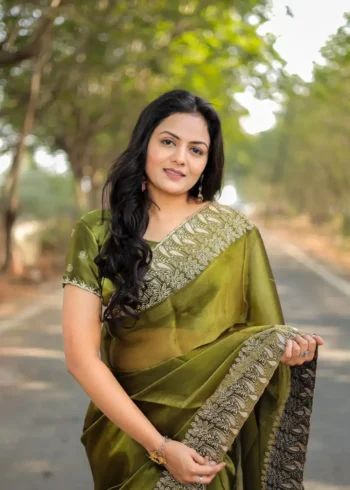 Pure Soft Burberry Silk Saree with Designer Embroidered Border