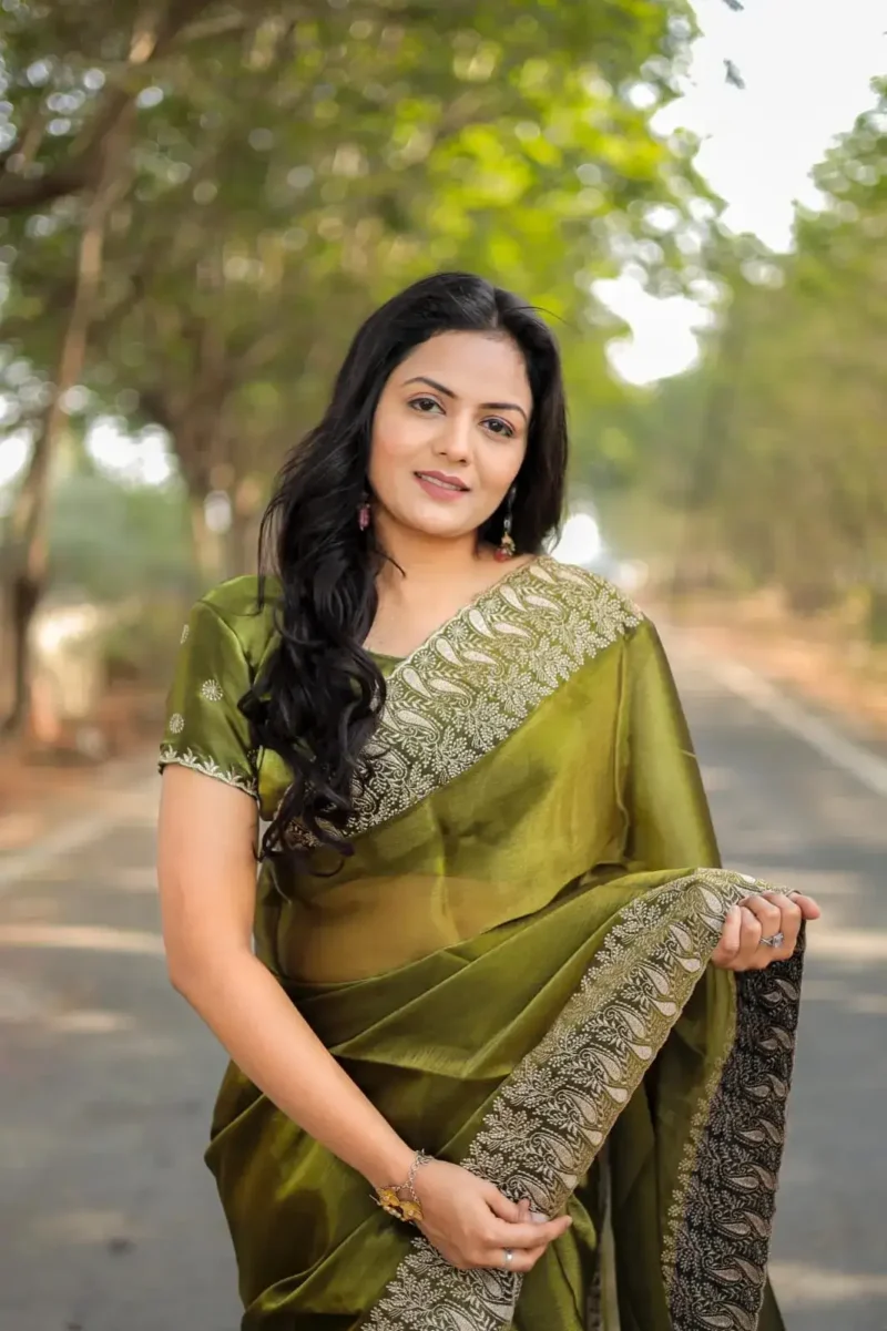 Pure Soft Burberry Silk Saree with Designer Embroidered Border