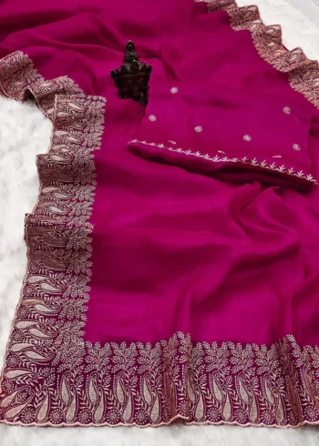 Pure Soft Burberry Silk Saree with Designer Embroidered Border