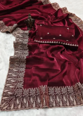 Pure Soft Burberry Silk Saree with Designer Embroidered Border