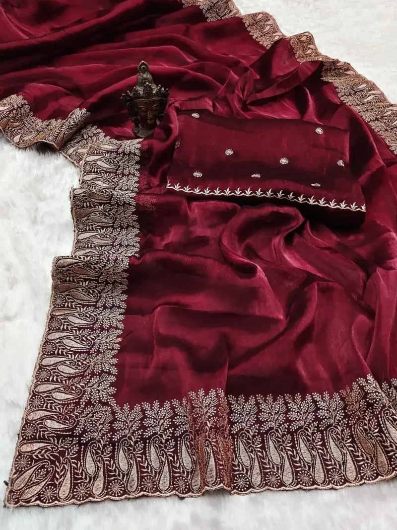 Pure Soft Burberry Silk Saree with Designer Embroidered Border