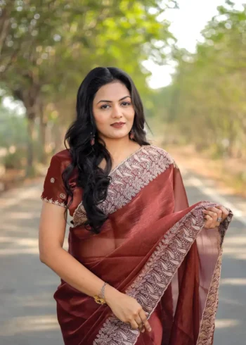 Pure Soft Burberry Silk Saree with Designer Embroidered Border