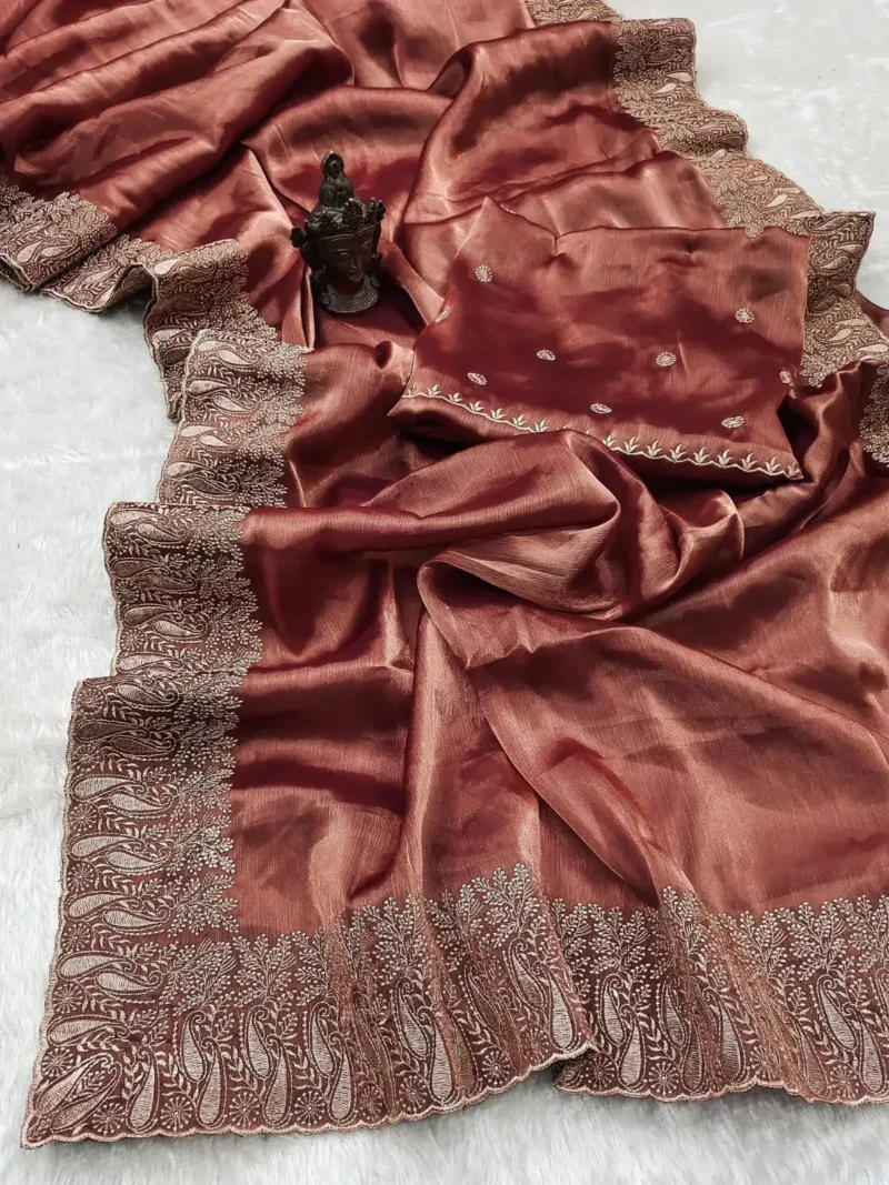 Pure Soft Burberry Silk Saree with Designer Embroidered Border