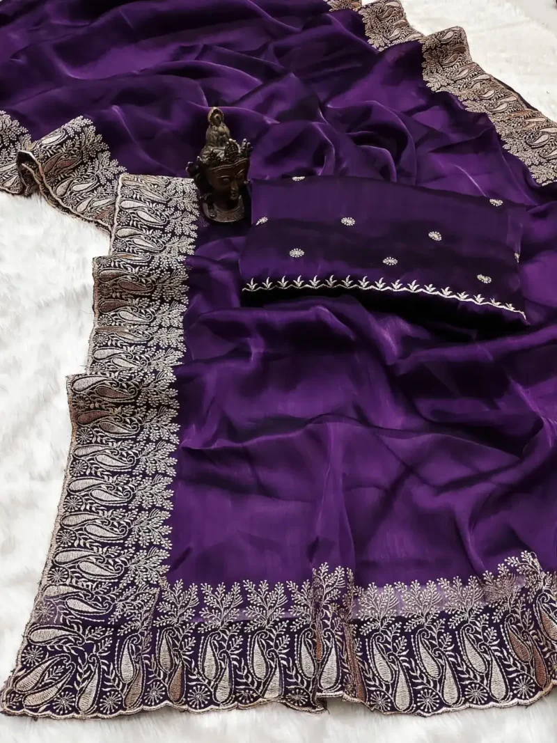 Pure Soft Burberry Silk Saree with Designer Embroidered Border