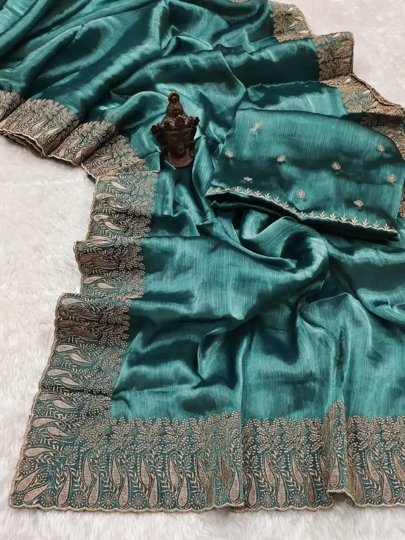 Pure Soft Burberry Silk Saree with Designer Embroidered Border