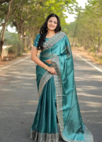 Pure Soft Burberry Silk Saree with Designer Embroidered Border