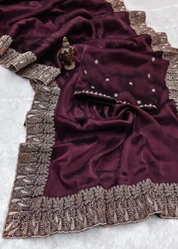 Pure Soft Burberry Silk Saree with Designer Embroidered Border