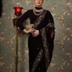 Pure Viscous Velvet Sequins and Zari embroidered Designer Saree