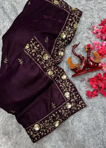Pure Viscous Velvet Sequins and Zari embroidered Designer Saree