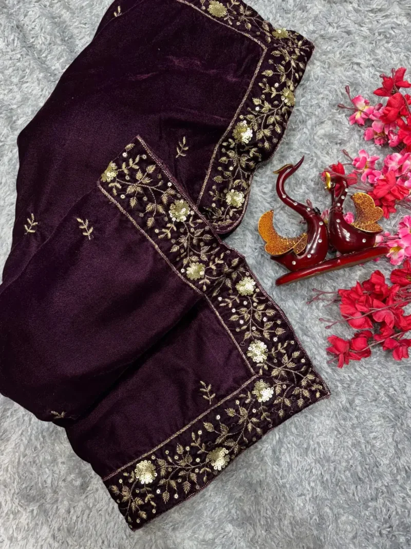 Pure Viscous Velvet Sequins and Zari embroidered Designer Saree