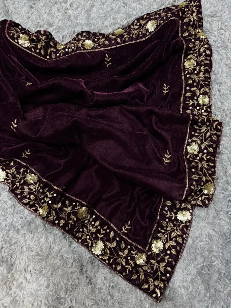 Pure Viscous Velvet Sequins and Zari embroidered Designer Saree