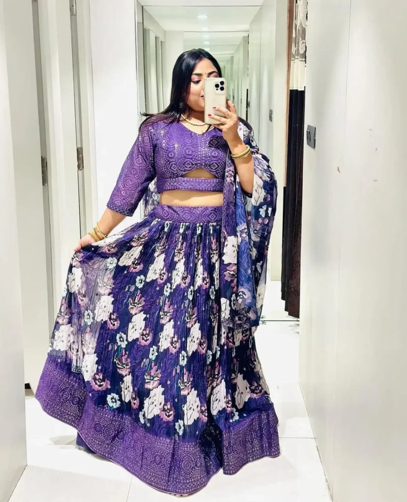 Purple Color Fox Georgette Embroidery Thread and Sequence Work Lehenga Choli