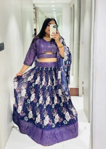 Purple Color Fox Georgette Embroidery Thread and Sequence Work Lehenga Choli