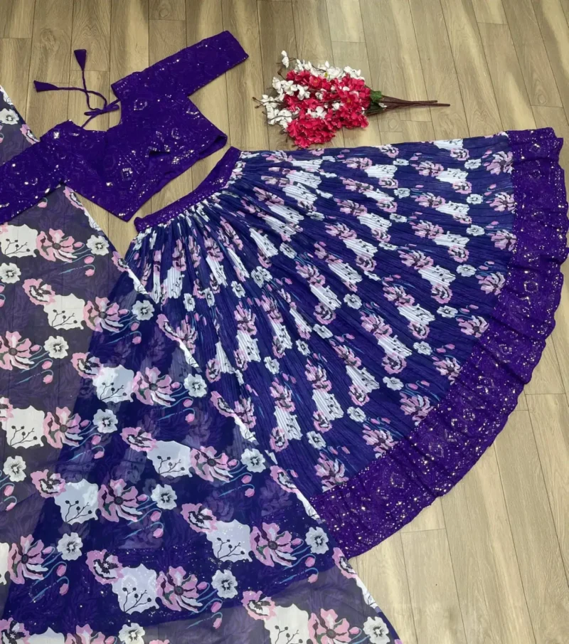 Purple Color Fox Georgette Embroidery Thread and Sequence Work Lehenga Choli