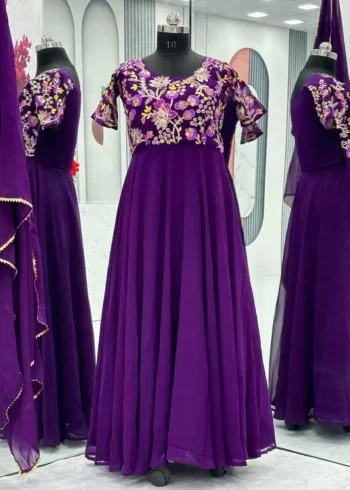 Purple Color Heavy Embroidery Thread & Sequence Work Party Wear Gown