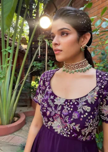 Purple Color Heavy Embroidery Thread & Sequence Work Party Wear Gown