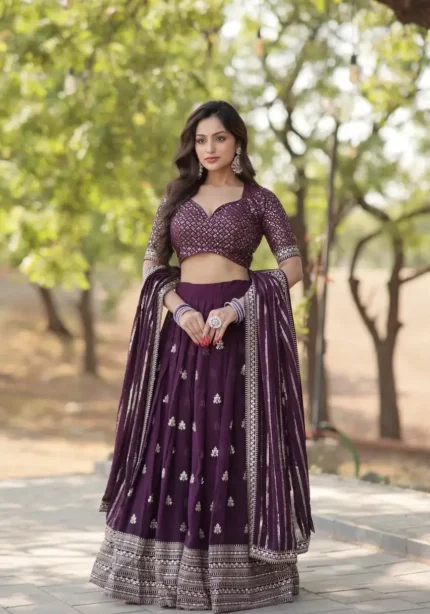 Purple Designer Party Wear Embroidered Lehenga Choli