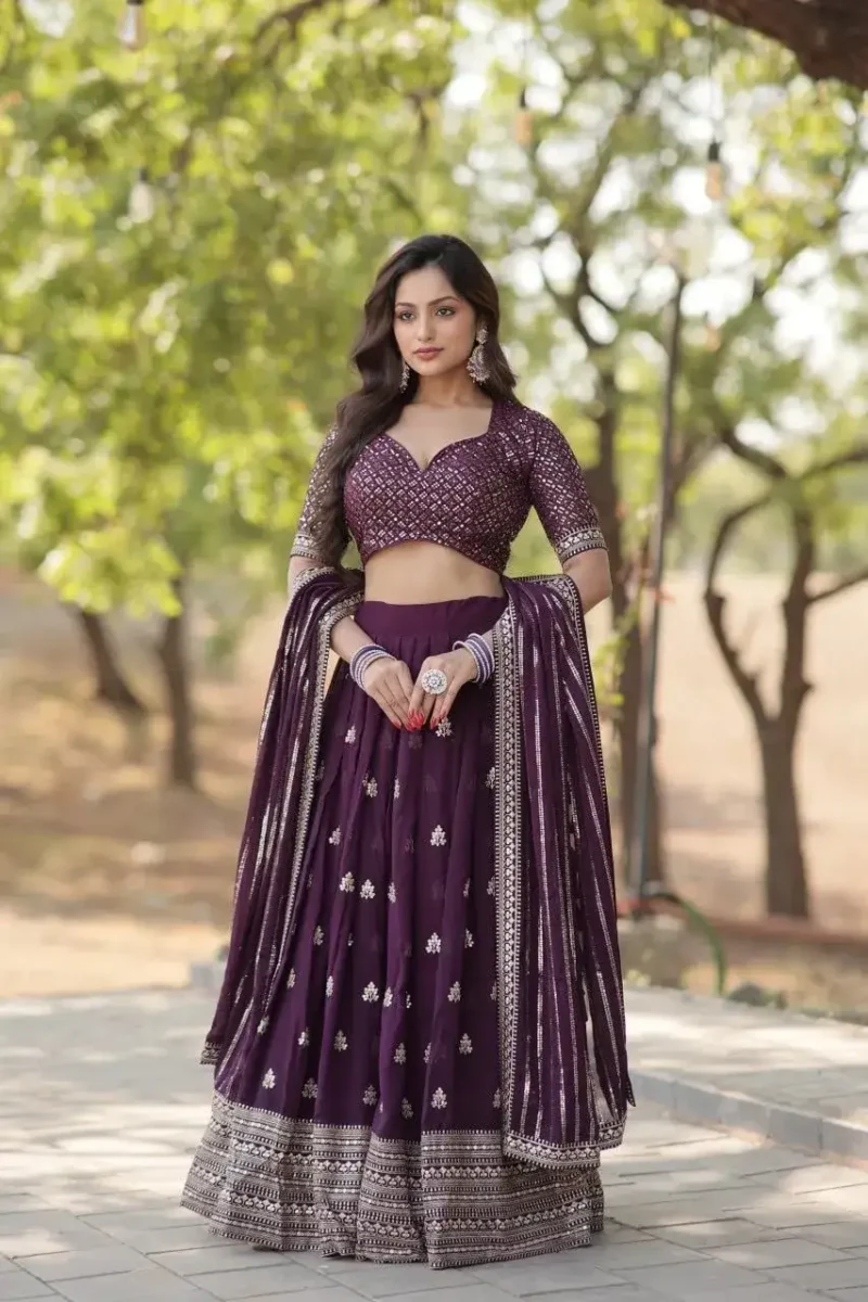 Purple Designer Party Wear Embroidered Lehenga Choli