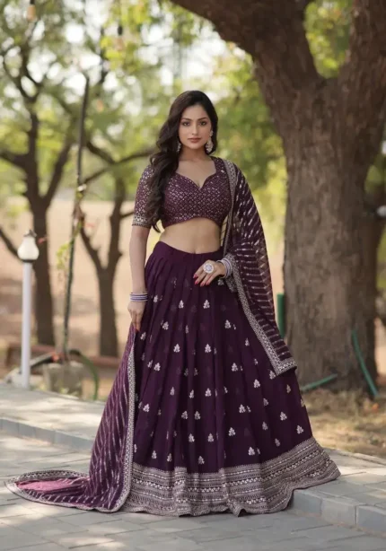 Purple Designer Party Wear Embroidered Lehenga Choli