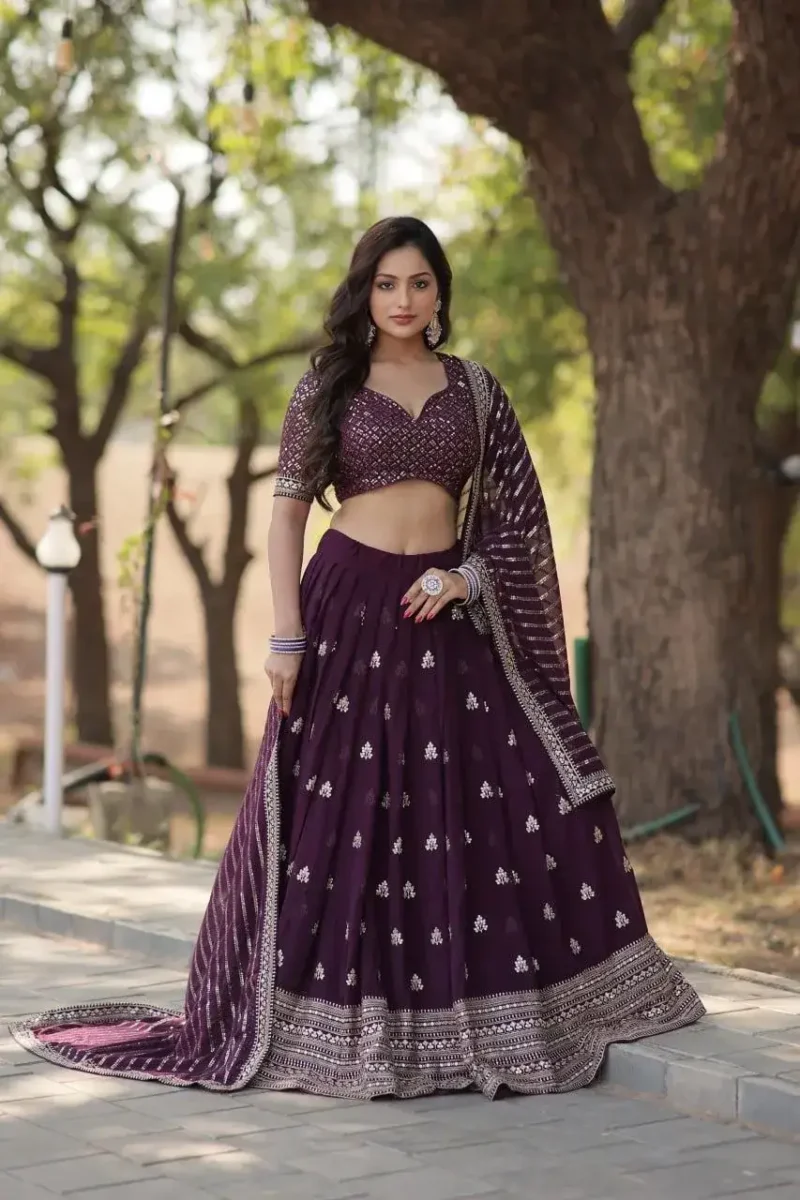 Purple Designer Party Wear Embroidered Lehenga Choli