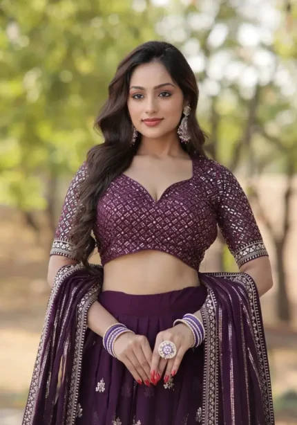 Purple Designer Party Wear Embroidered Lehenga Choli