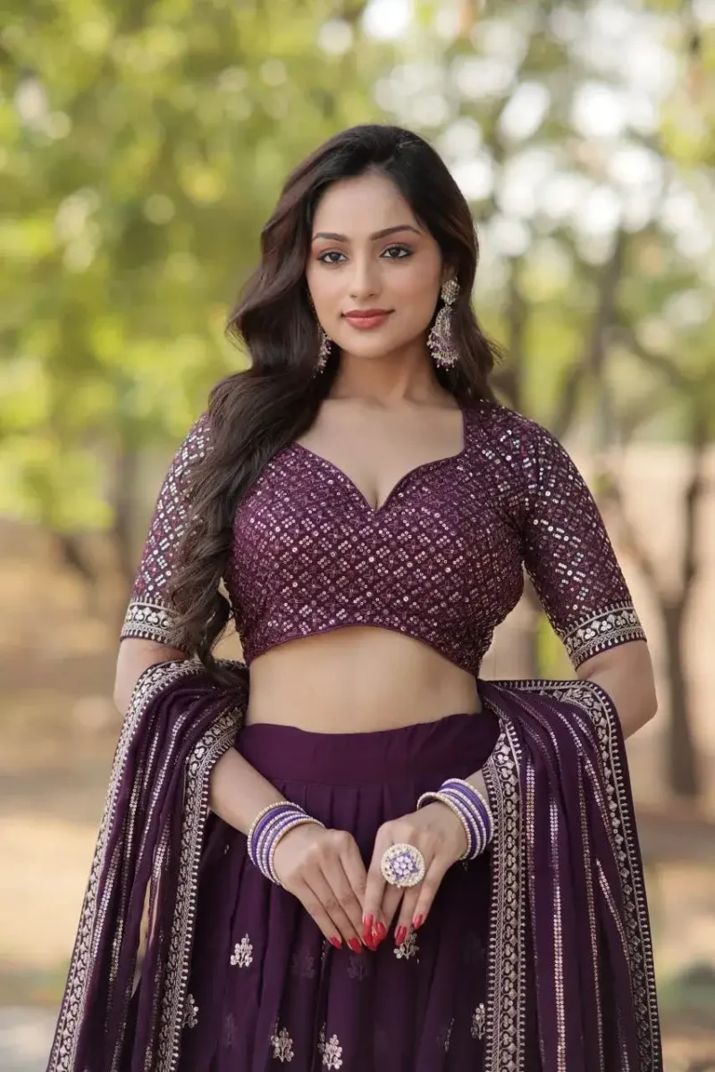 Purple Designer Party Wear Embroidered Lehenga Choli