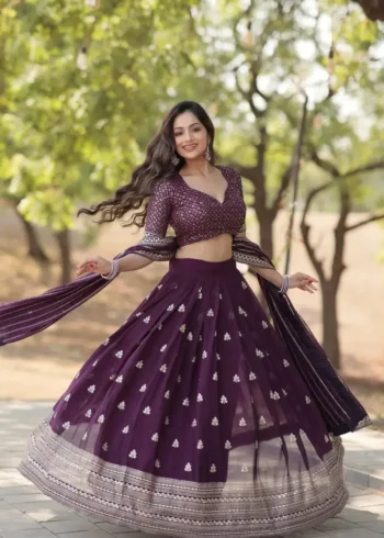 Purple Designer Party Wear Embroidered Lehenga Choli