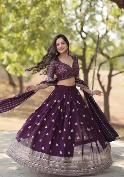 Purple Designer Party Wear Embroidered Lehenga Choli