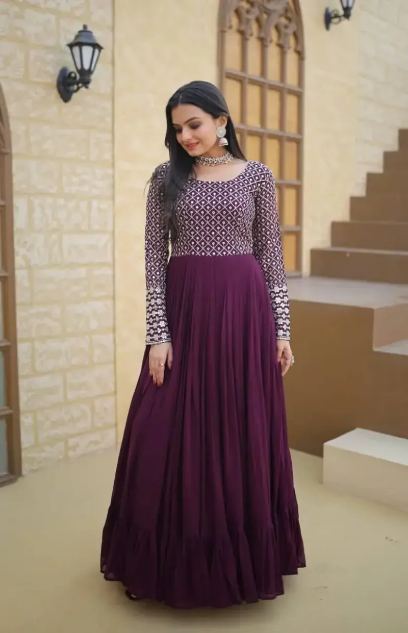 Readymade Designer Gown with Sequins & Zari Embroidered Work
