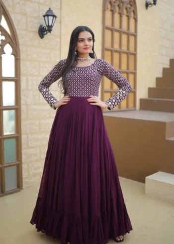 Readymade Designer Gown with Sequins & Zari Embroidered Work