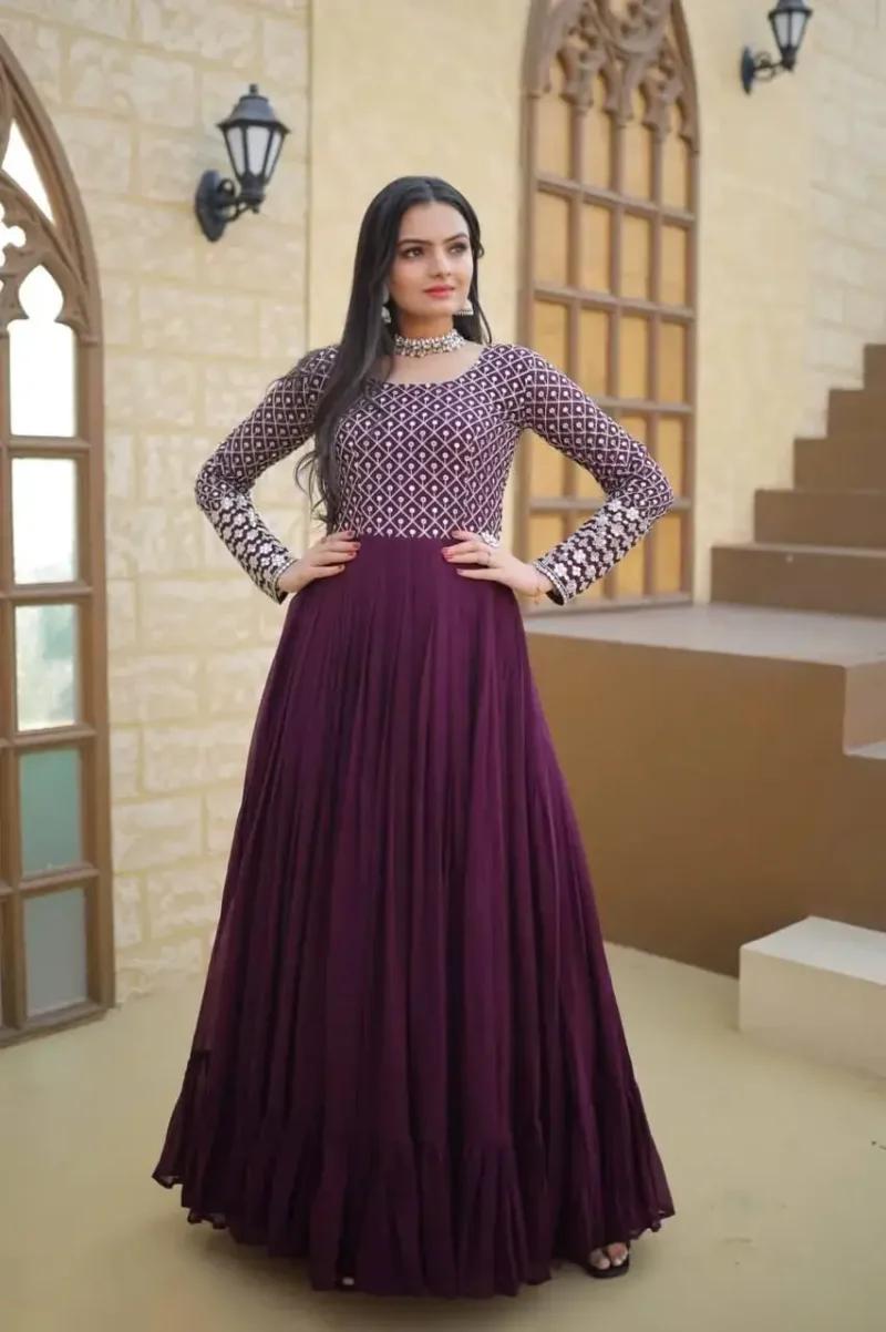 Readymade Designer Gown with Sequins & Zari Embroidered Work