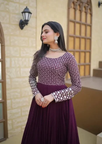 Readymade Designer Gown with Sequins & Zari Embroidered Work