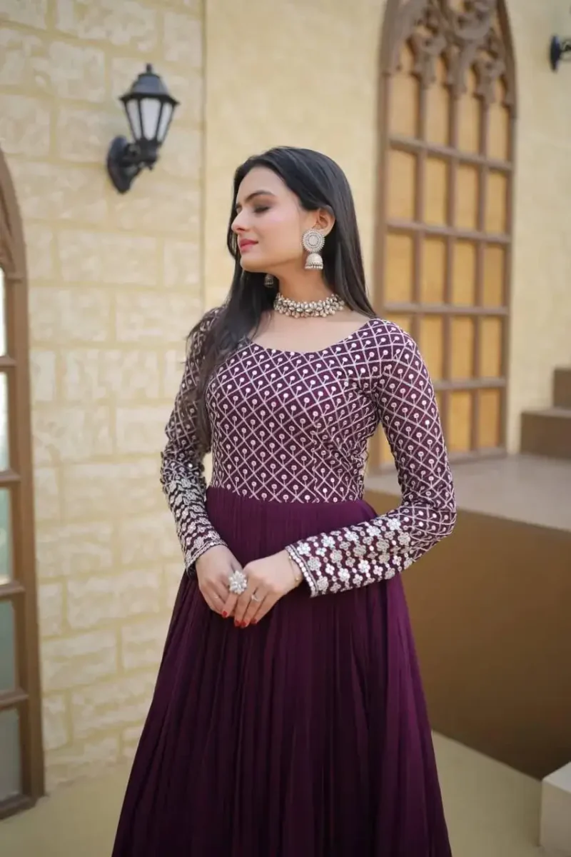 Readymade Designer Gown with Sequins & Zari Embroidered Work