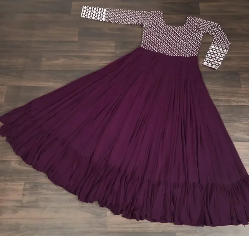 Readymade Designer Gown with Sequins & Zari Embroidered Work