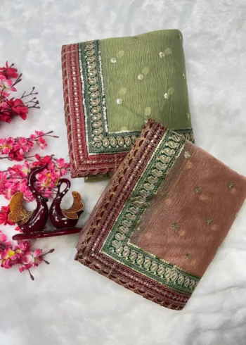 Sequins and Cording Embroidery Work Banarasi Crush Saree