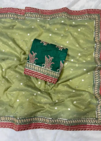 Sequins and Cording Embroidery Work Banarasi Crush Saree