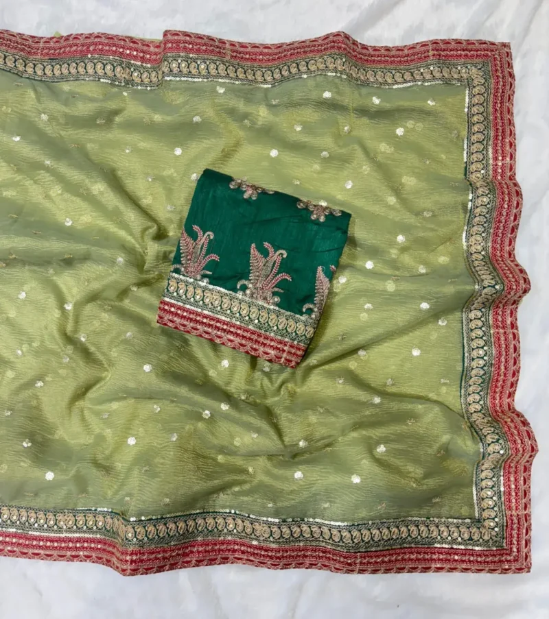 Sequins and Cording Embroidery Work Banarasi Crush Saree