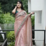 Sequins and Cording Embroidery Work Banarasi Crush Saree