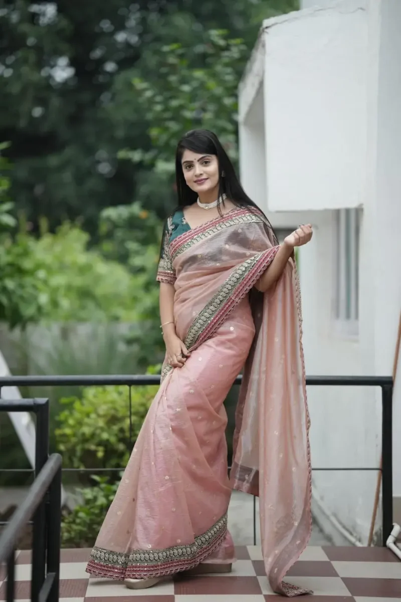 Sequins and Cording Embroidery Work Banarasi Crush Saree
