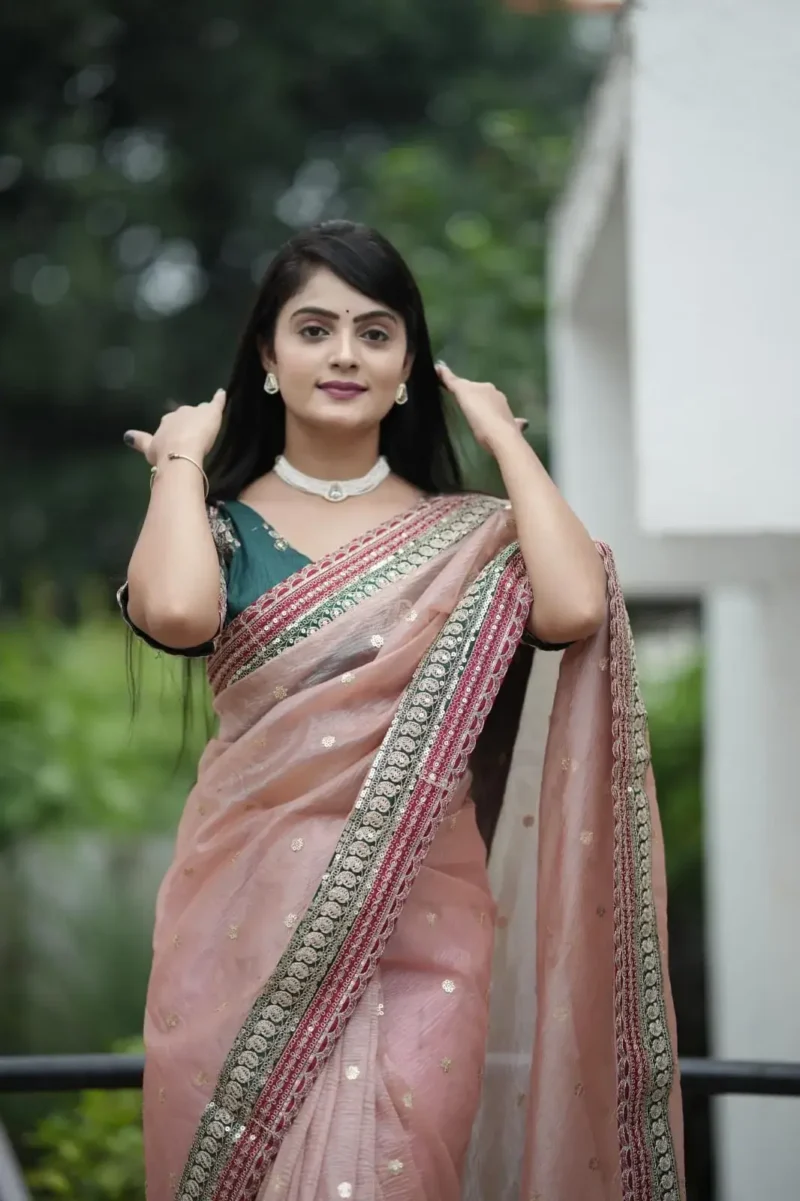 Sequins and Cording Embroidery Work Banarasi Crush Saree