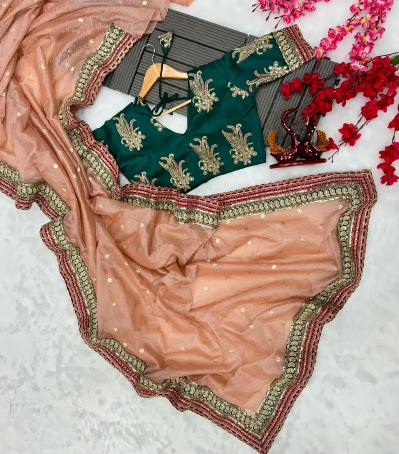 Sequins and Cording Embroidery Work Banarasi Crush Saree
