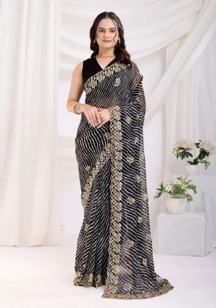 Sequins Embroidery Work Digital Printed Georgette Saree