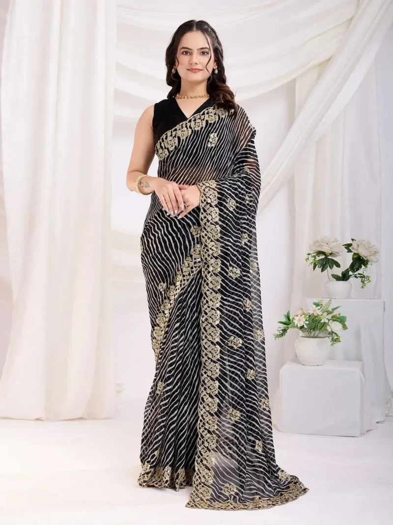 Sequins Embroidery Work Digital Printed Georgette Saree