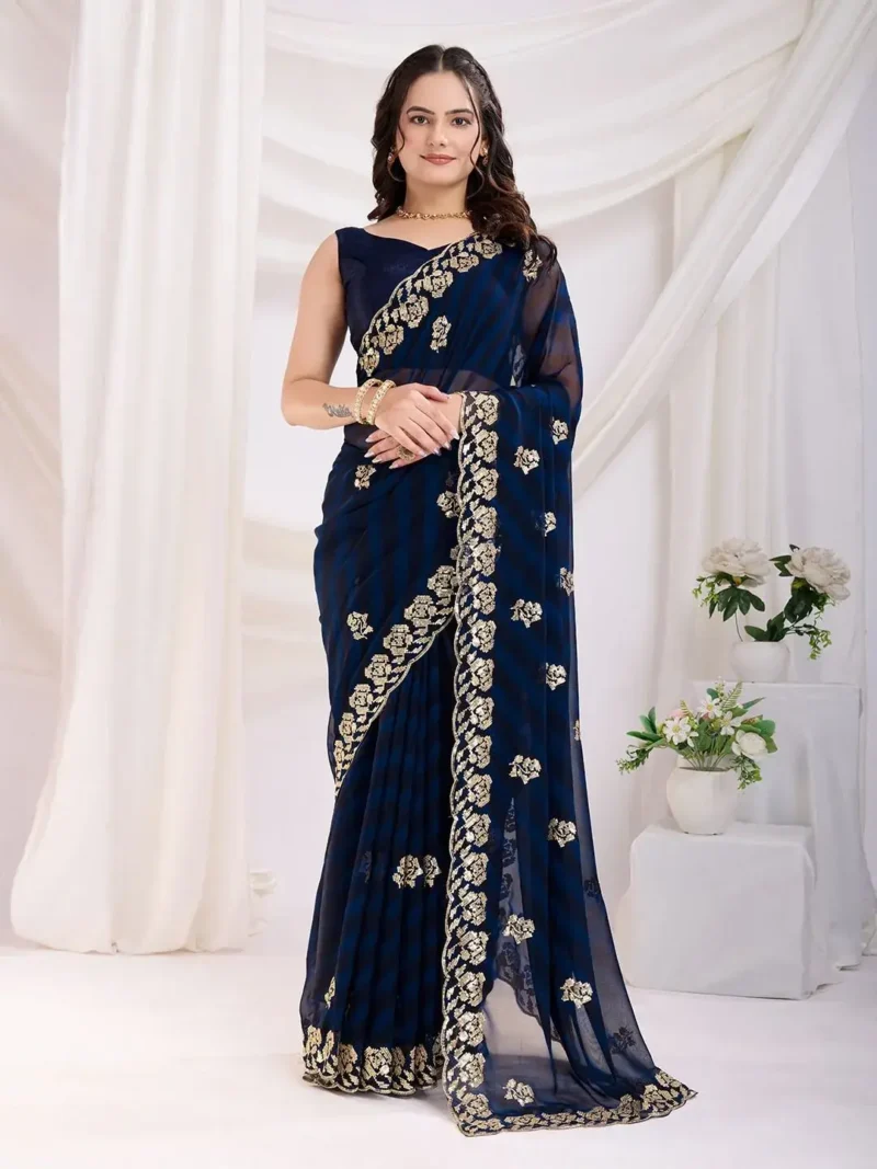 Sequins Embroidery Work Digital Printed Georgette Saree