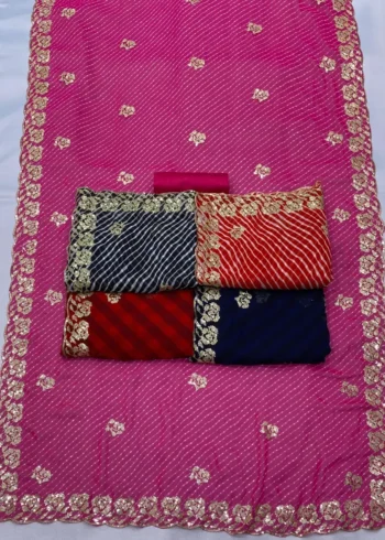 Sequins Embroidery Work Digital Printed Georgette Saree