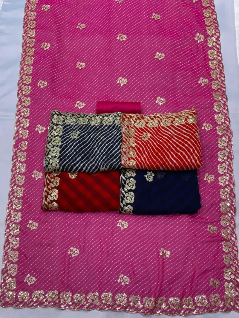 Sequins Embroidery Work Digital Printed Georgette Saree