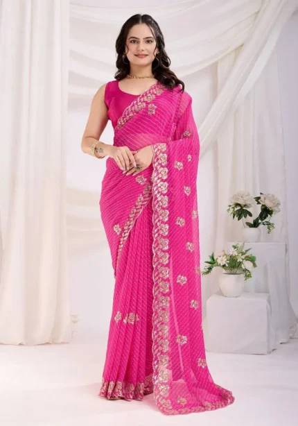 Sequins Embroidery Work Digital Printed Georgette Saree