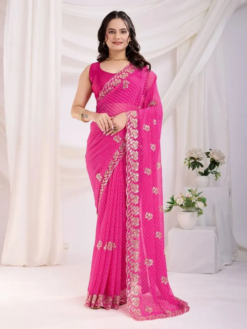 Sequins Embroidery Work Digital Printed Georgette Saree