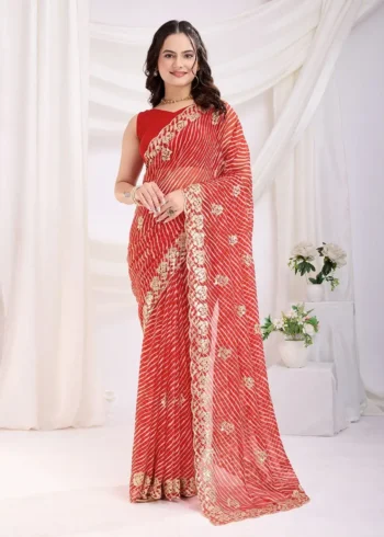 Sequins Embroidery Work Digital Printed Georgette Saree